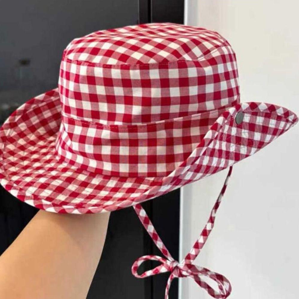 Lattice Western Cowboy Hat Japanese Bucket Hat Fashion Wide Brim Sun Hat Camping