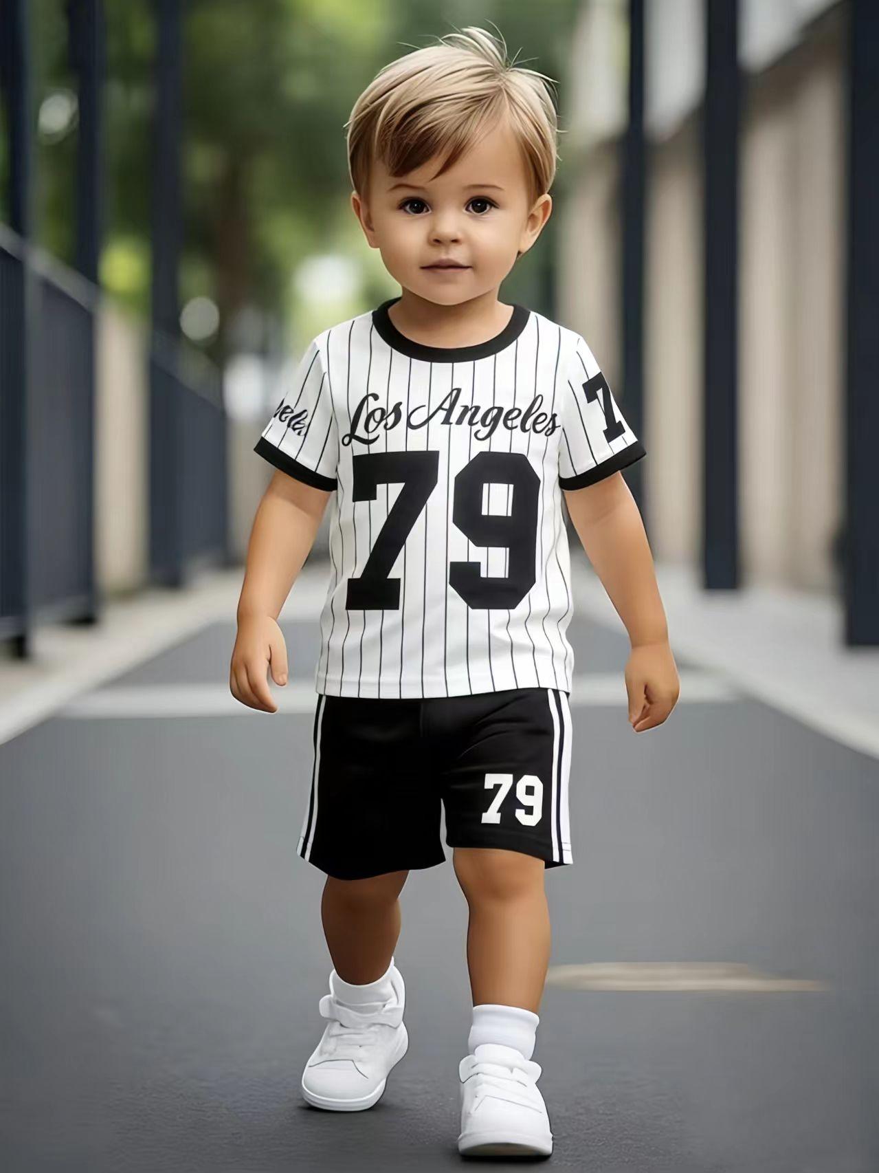 

Toddler Boys Los Angeles 79 Print 2-Piece Outfit, Summer Sports Clothes for Kids, Perfect for Playwear & Outdoor 5-6Y білий