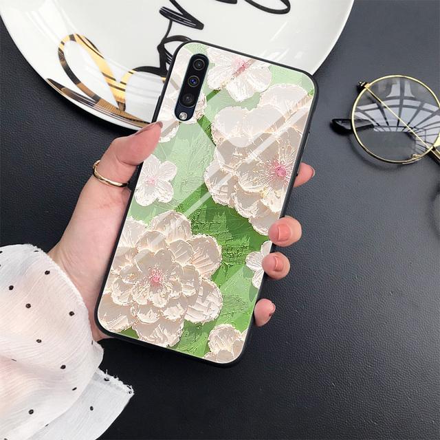 Flower Painting Floral Case For Samsung Galaxy A71 A72 A70 A73 A53 A13 5g A03 A22 A21s A03 Core A42 A52 Luxury Glass Cover Coque