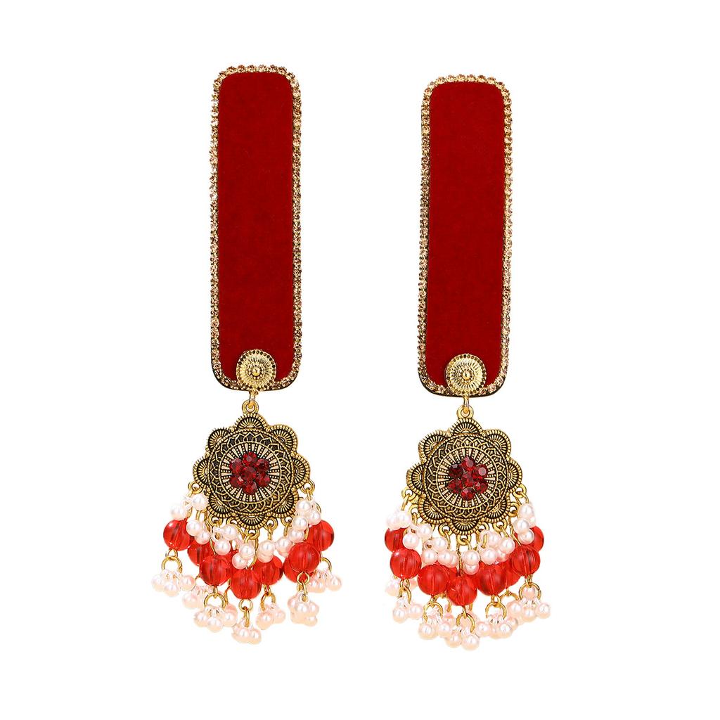 Ethnic Style Red Diamond Fringed Hairpin, New Year'S Retro Bohemian Fashion Temperament Hair Accessories