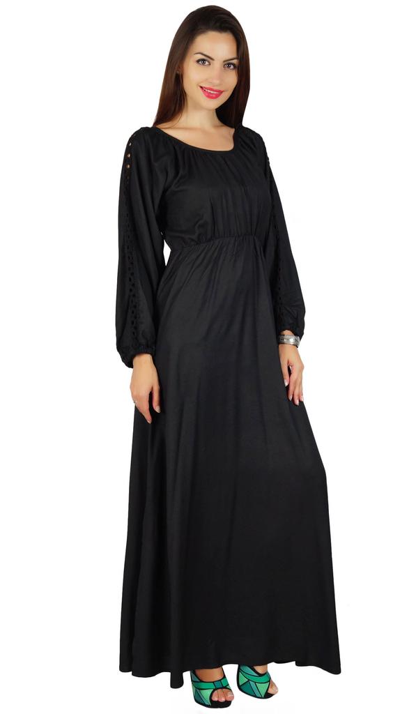 Bimba Women Boho Gothic Style Long Maxi Dress Lace Long Sleeves Gown