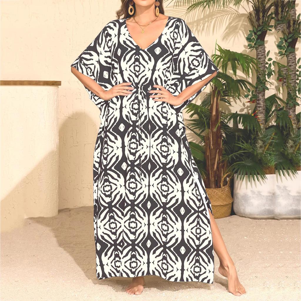 Women's Summer Casual, Comfortable, Loose-Fitting Drawstring Beach Cover-Up And Vacation Dress