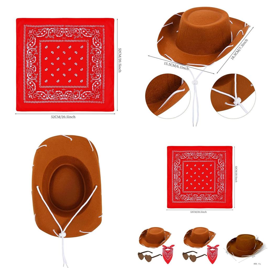 Childrens Cowboy Hat Glasses Bandana Costume Set With Sewn Fabric For Festive Events
