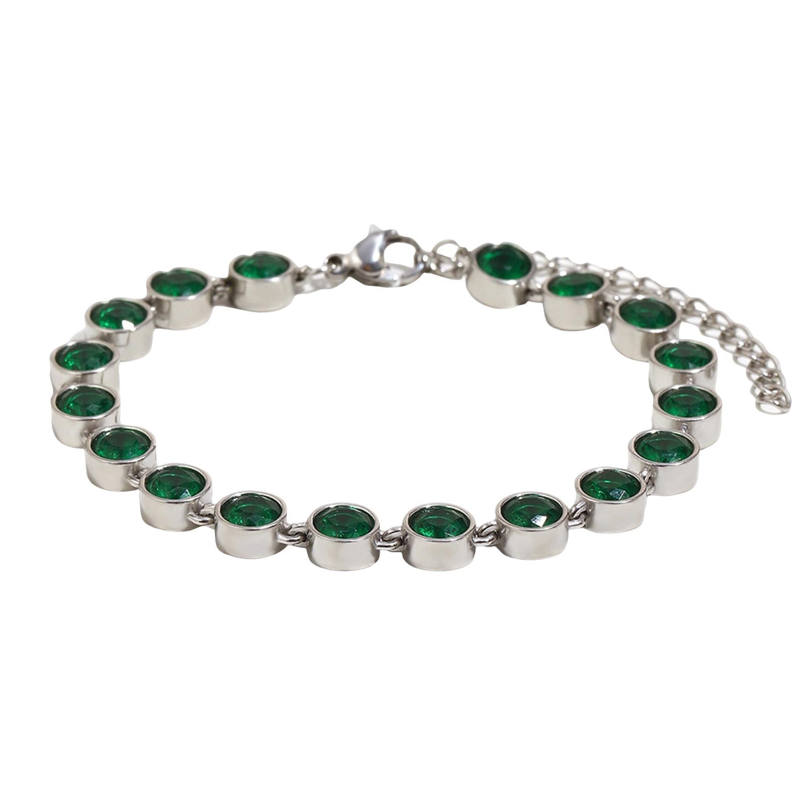 Round Zircon Bracelet, Ice Crystal Bracelet, Golden Green One Size