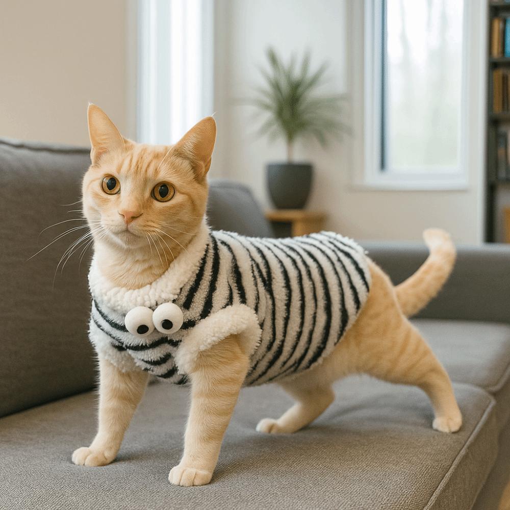 Uroczy Ciepły Zimowy Sweter dla Zwierząt Zagęszczony Wiatroszczelny Bezrękawnik dla Kota Polarowy Wygodny Paski Kamizelka dla Kota Odporna na Zimno