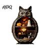 Cozy Halloween Scene Decor Wooden Owl Tabletop Centerpiece 2D Flat Pumpkin Ghost
