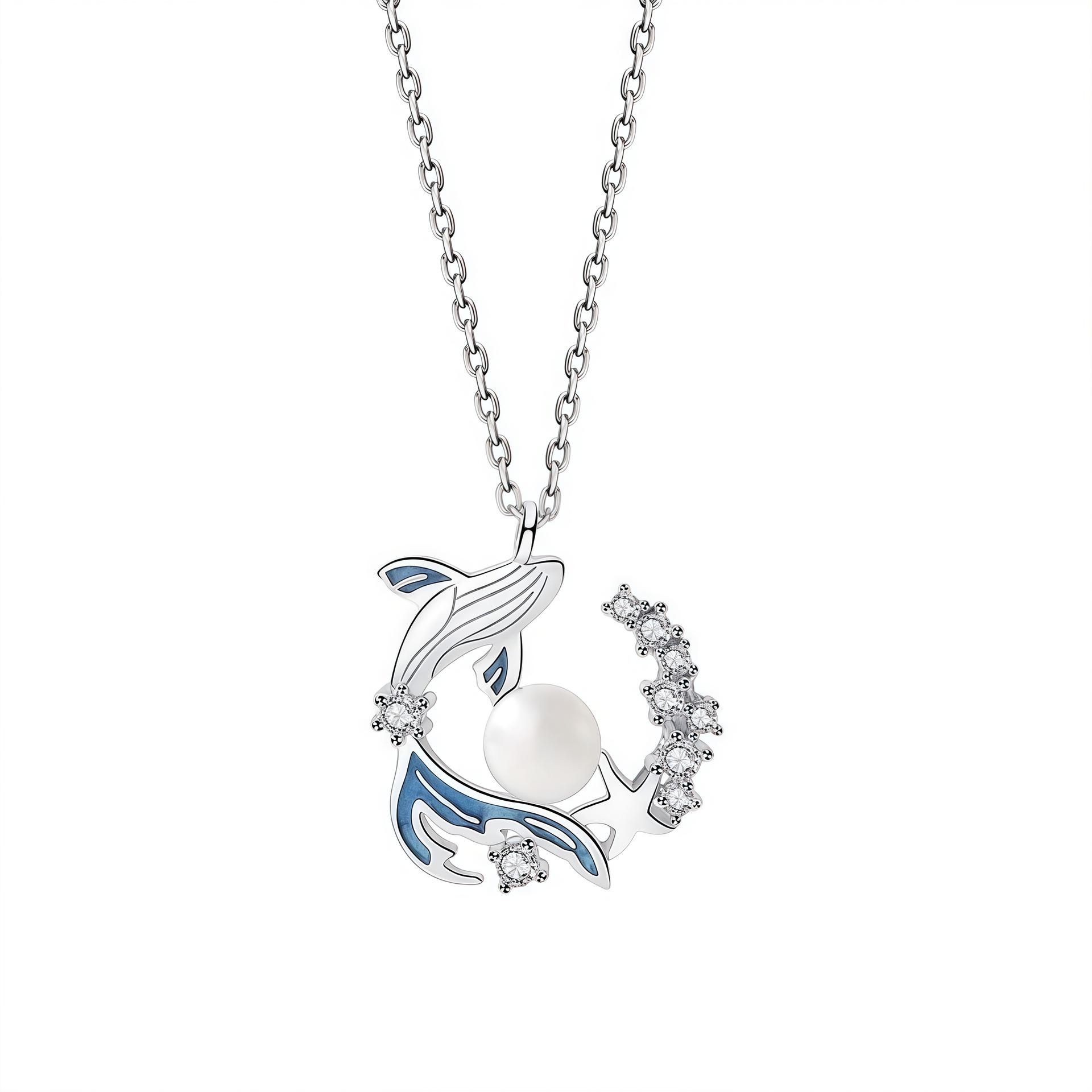 Sterling Silver Whale Fall Pearl Necklace: Light Luxury, High-End Silver Chain Gift for Girlfriend S925 Whale Fall Pearl Necklace - Platinum