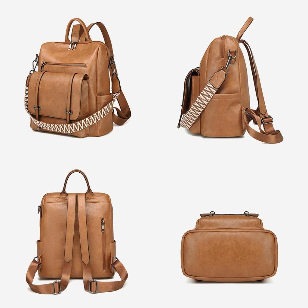 BUKESIYI Women's Mini Backpack, Large Capacity, Waterproof, PU Leather, Brown, JP78531