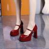 Fashion Super High Heel Shoes New Round Head Shallow Mouth Metal Buckle Thick Heel Waterproof Platform Mary Jane Women's Shoes