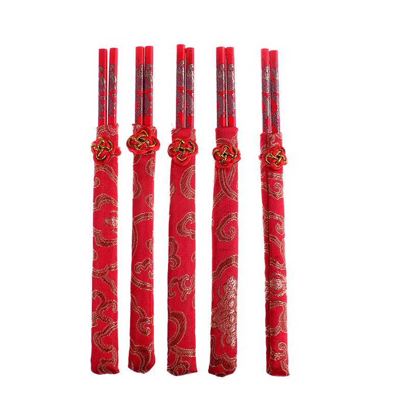 Red Chopsticks Chinese Wood Bag Holder Dinnerware Flatware Kitchen Food Stick