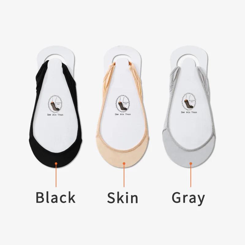 3 Pairs Invisible Boat Socks Women Summer Silicone Non-Slip Socks for High Heels Shoes Ice Silk Thin Half-Palm Suspender Sock