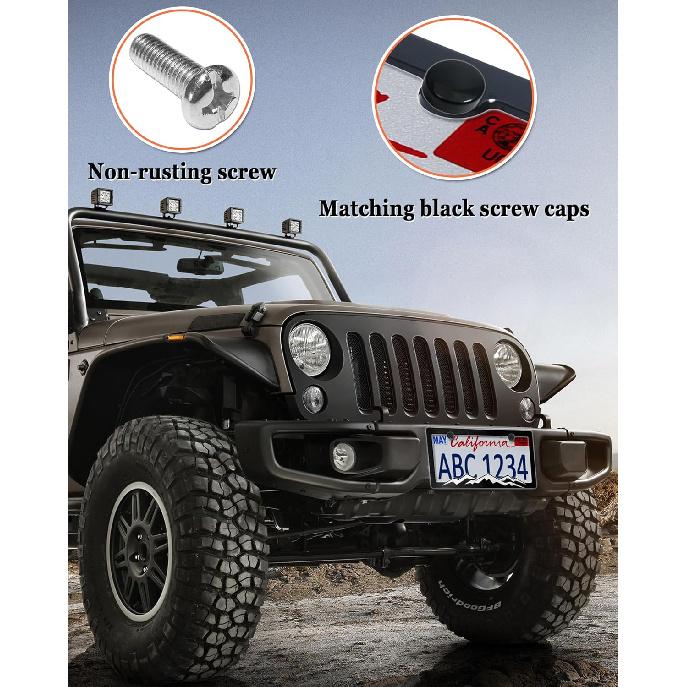 BGGTMO Mountain License Plate Frames- White On Black Mountain Raised, Plastic Black Car Tag Holder Bracket With Screws Caps, 2 Packs 2 Hole With