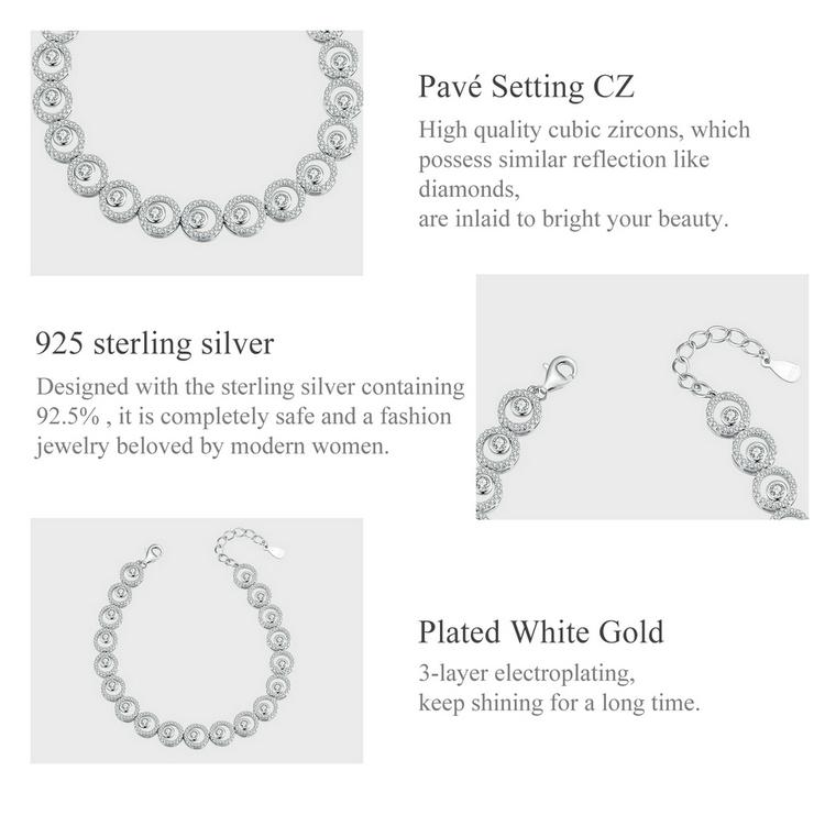 WOSTU 925 Sterling Silver Classic Sparkling Bracelet Original Fine Jewelry for Women Wedding Luxurious Gift Russian Style