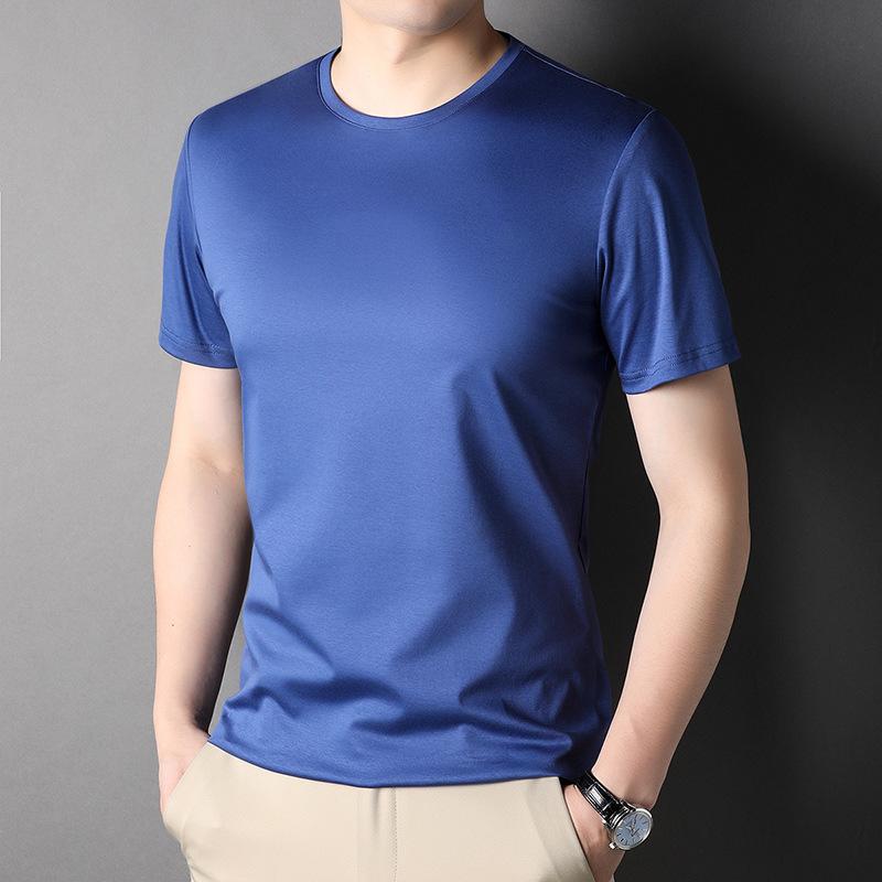 Solid Color Mulberry Silk Short-sleeved T-shirt Men's Round Neck Mercerized Cotton Half-sleeved Men's Thin Trendy T-shirt