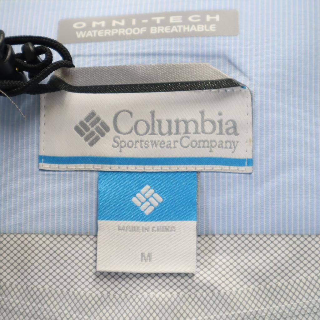 Columbia Striped Pattern Raincoat M Light Blue With Storage Bag Women Used