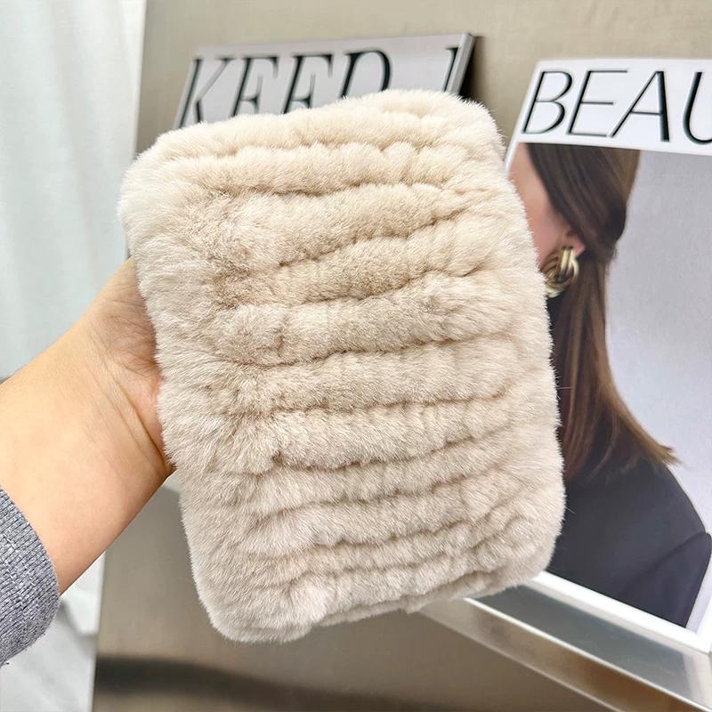 Korean Version of Cute Real Rex Rabbit Hair Neck Cover Winter Elastic Mesh Scarf Headband Versatile Plush Headgear Warm Scarf Women
