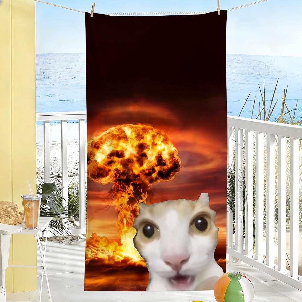 Funny Meme Cat Cute Towel Soft Pool Gift For Travel Gym Shower Camping Quick Dry Sports Large Beach Towels