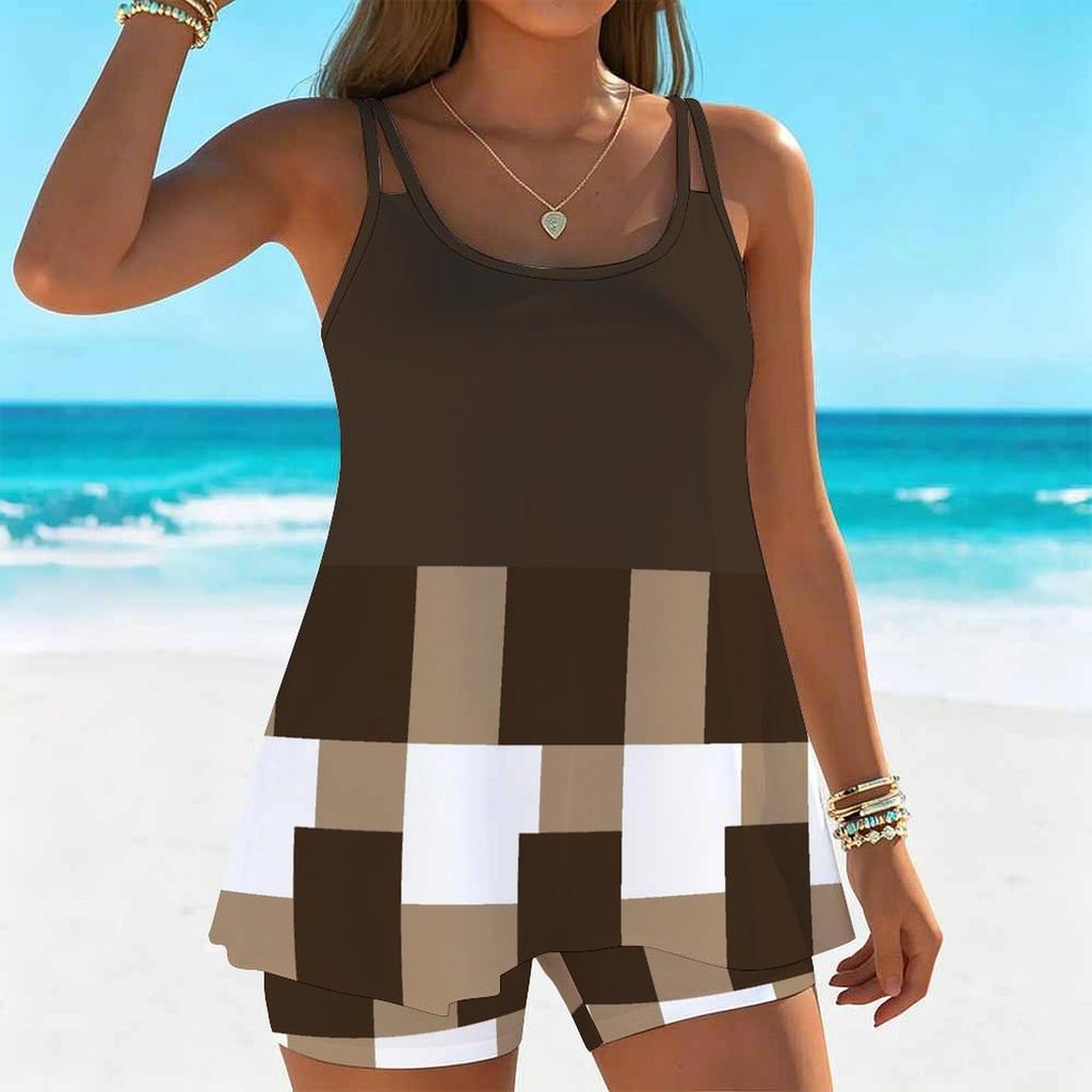 Women's Swimwear Tankini 2 Piece Swimsuit Geometric Stripes Pattern Vacation Bathing Suits