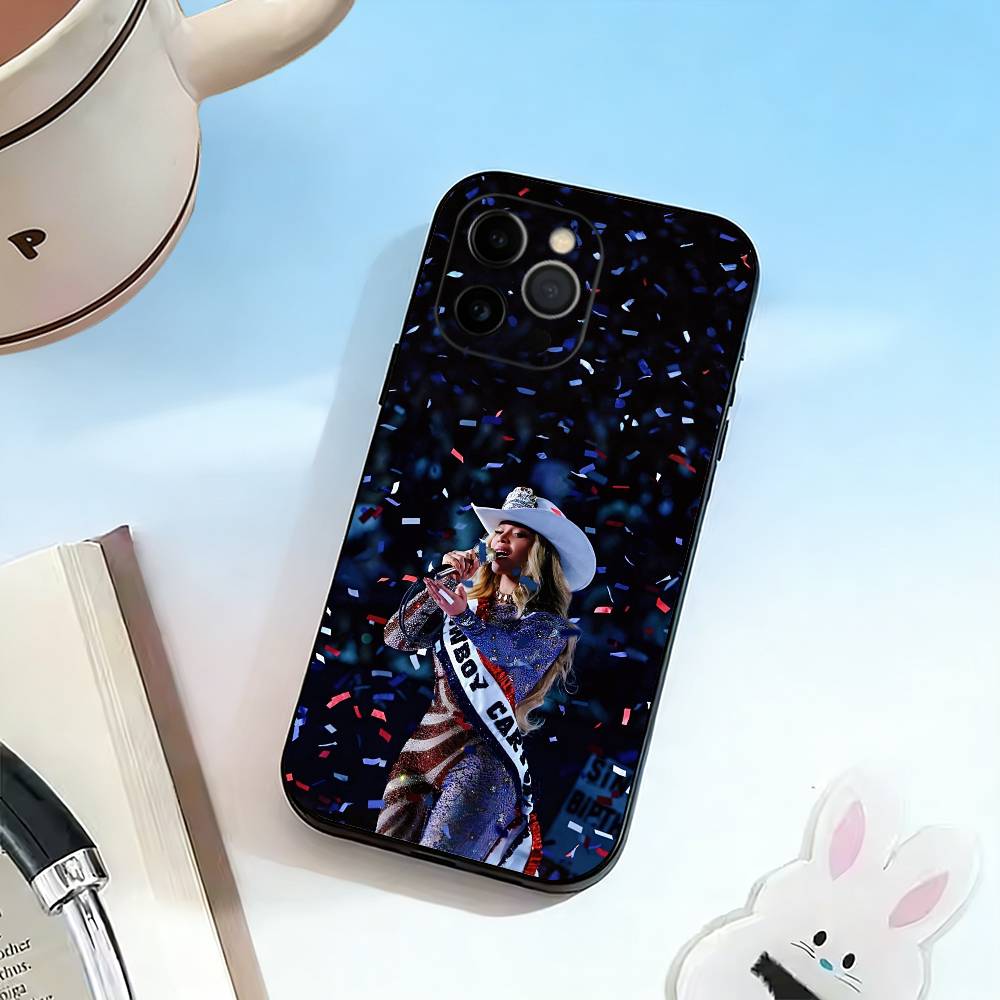 

B-Beyonce Cowboy Phone Case For iPhone 17,16,15,14,13,12,11 Plus,Pro Max,XS,Soft Silicone Black Cover iPhone11PROMAX