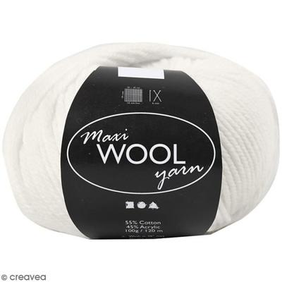 Ball of Wool - Creotime - Maxi Wool Yarn - 100 G - Off-White - 55% Wool, 45% Polyacrylic