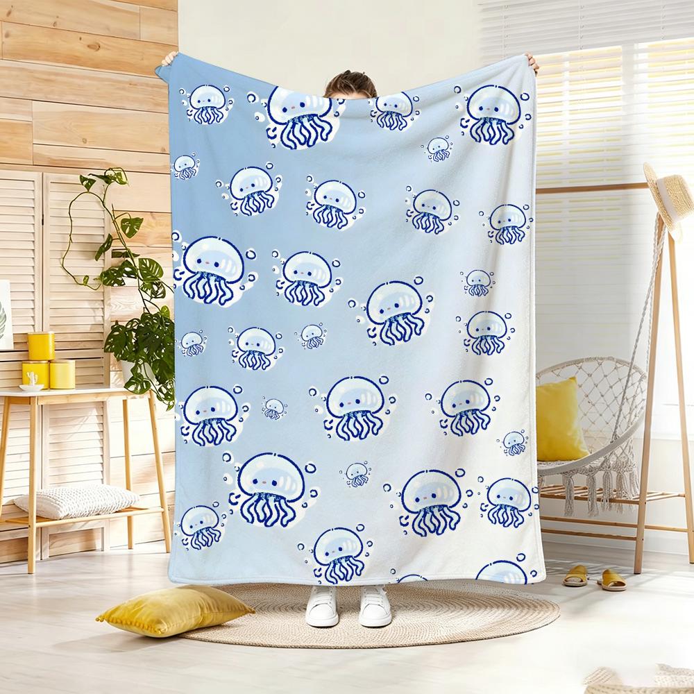 Pastel Underwater Cute Jellyfish Throw Lightweight 240G Flannel Blanket Soft Skin-Friendly For Summer Cooling