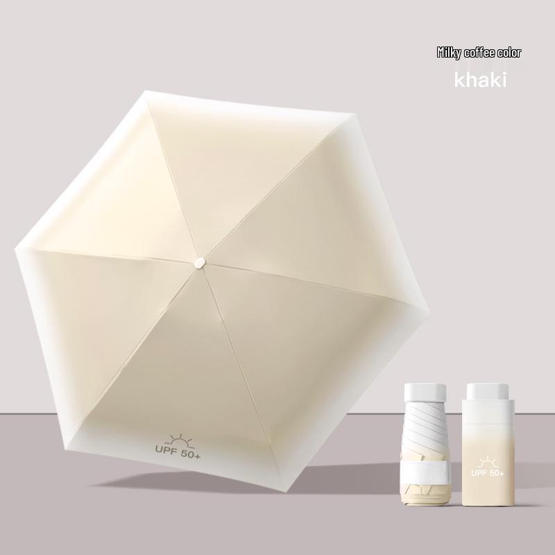 New Macaron Color Five-Fold Ultra-Light Sun Protection Compact Mini Umbrella with Buckle Handle