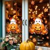 1pcs Fall Cute Ghost Hedgehog Static Window Clings, Thanksgiving Halloween Pumpkin Maple Leaf Window Stickers, No Glue Reusable