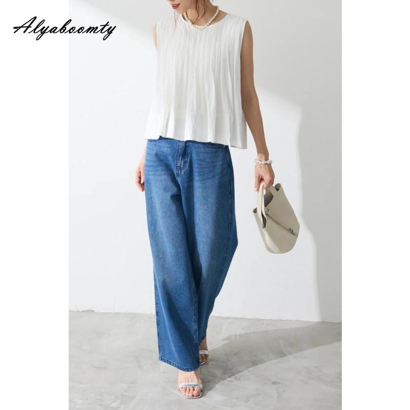 Korean Style Spring Summer Women Basic Jeans High Waist Light/Dark Blue Casual Loose Denim Pants Vintage Chic Ladies' Straight Jeans