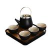 Japanese Style Black One Pot Four Cups Coarse Ceramic Travel Bag Tea Set with Handle Dry Brewing Plate Gift