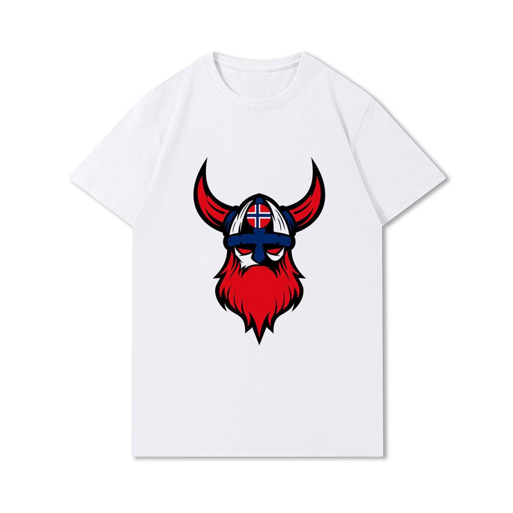 100% Cotton Summer Men T Shirts Viking Vintage Skull Beard with Headphone Printed Casual Top Tees