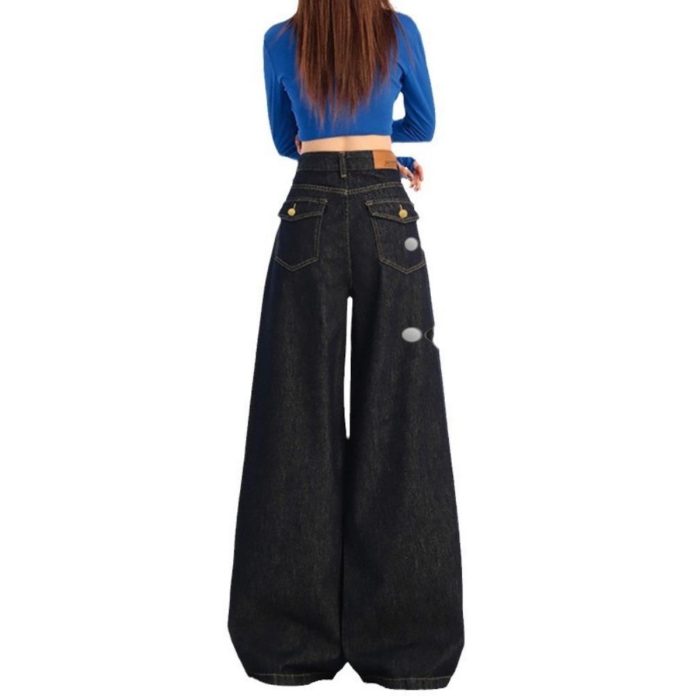 Lazy style high-waisted jeans women's drooping feeling spring and autumn new versatile Korean version wide-leg mopping jeans tide