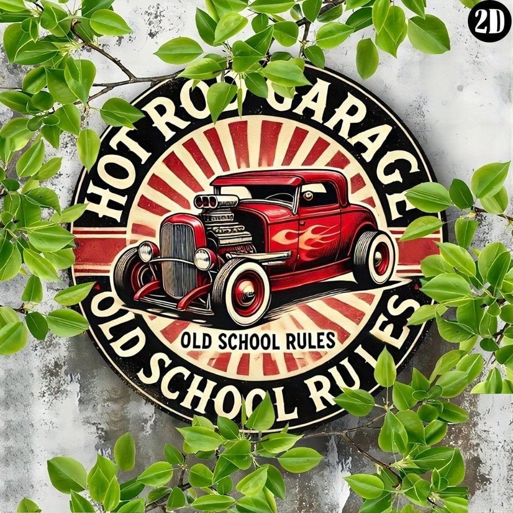 Premium Vintage Hot Rod Garage Metal Sign Round Mechanic On Duty Custom Festival Decor