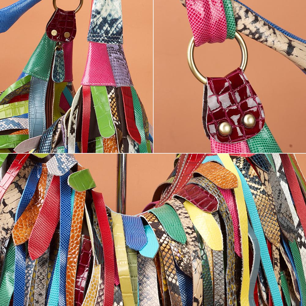 Genuine Leather Women's Bag Tassel Snake Pattern Casual Single-shoulder Bag