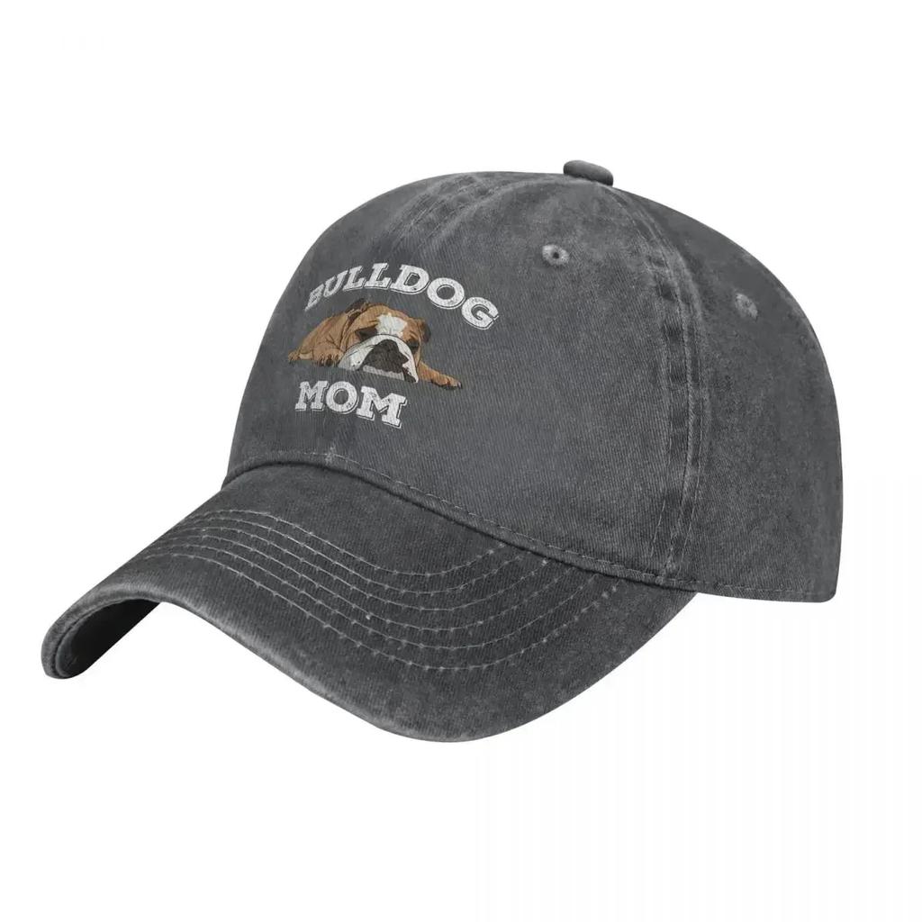 English Bulldog Mom Washed Baseball Cap Cute Animal Casual Trucker Hat Summer Unisex Women Kpop Rock Print Baseball Caps