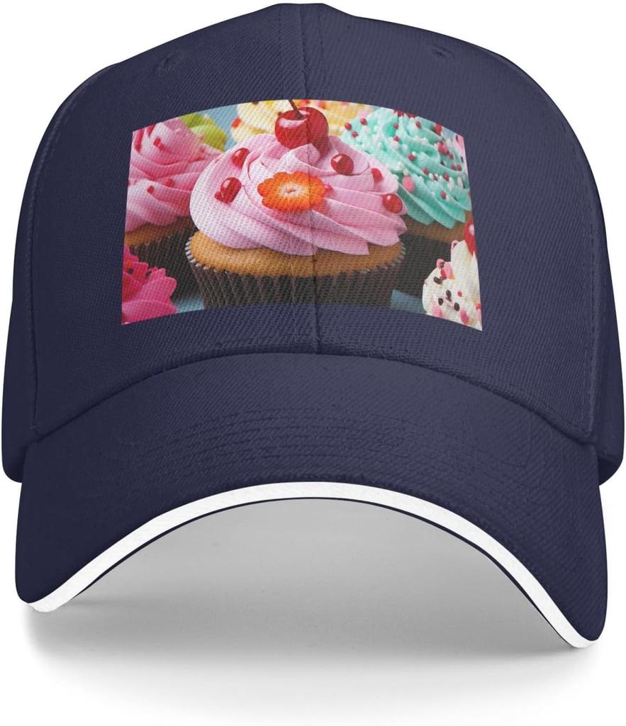 Cupcake Print Baseball Cap Polyester Adjustable Casual Summer Sun Protection Dad Hat