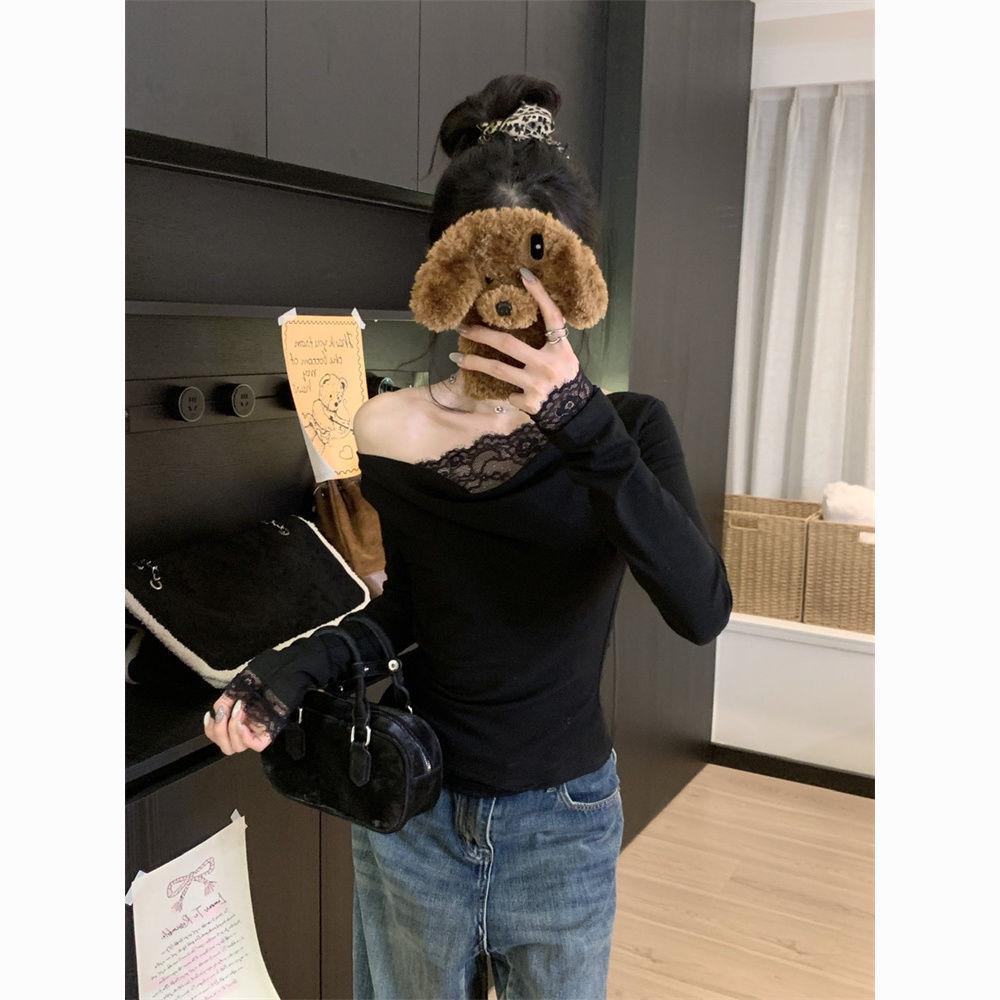 Women's Slim Fit Lace Splicing Long Sleeve Top for Autumn/Winter