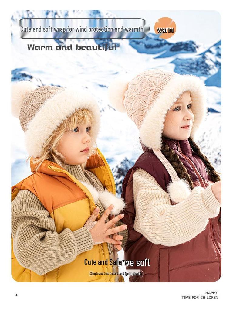 Kids' Knit Pom-Pom Hat: Warm, Windproof, Thickened for Autumn and Winter