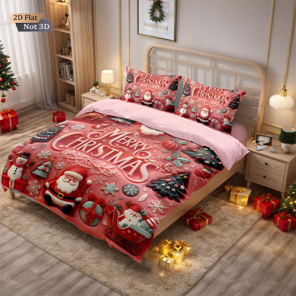 3-teiliges Bettwäscheset mit Weihnachtsmann-Imitationsreliefdruck, ohne Füllung, in verschiedenen Größen, Schlafzimmer-Feiertagsbettwäsche-Dekoration, maschinenwaschbar