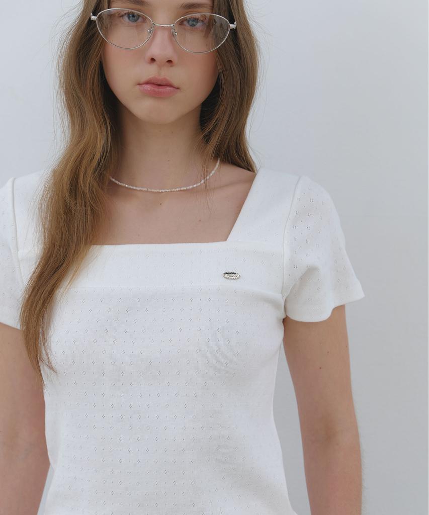 CLUNY Line Point Half Sleeve T-Shirt - Ivory