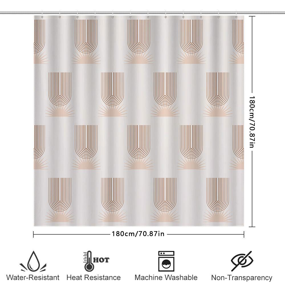 Vintage Style Bathroom Shower Curtain With Sunburst Pattern White Background For Home Decor (180 X 180Cm)