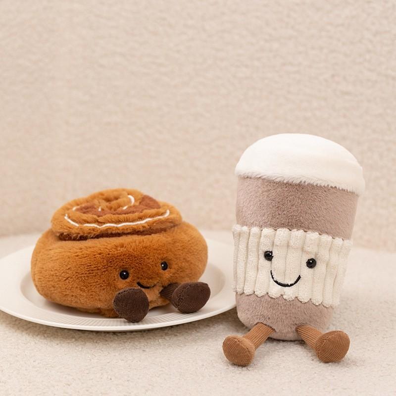 Cup Coffee Teapot Baguette Cinnamon Roll Baguette Plush Toys Short Fabric Kids