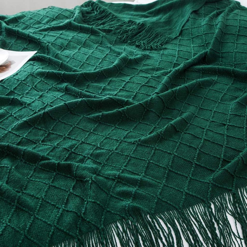Green Knit Throw Blanket for Couch Outdoor Indoor Textured Boho Blanket Farmhouse Throw for Living Room Lightweight Decorative
