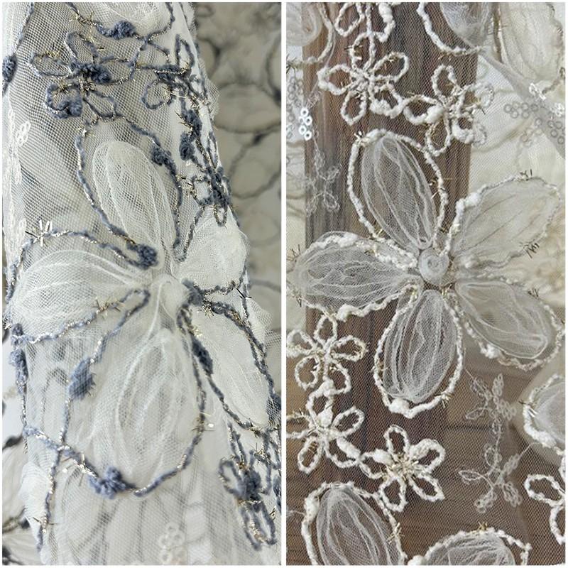 50x150cm Three-Dimensional Lace Mesh Embroidery Sequin Fabric Costume DIY Wedding Dress Bridal Lace Fabric Clothing Supplies