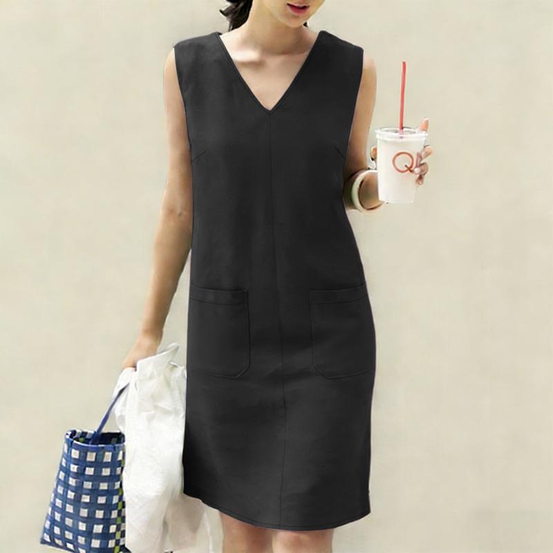 ZANZEA Women Casual V-Neck Summer Sleeveless Dress