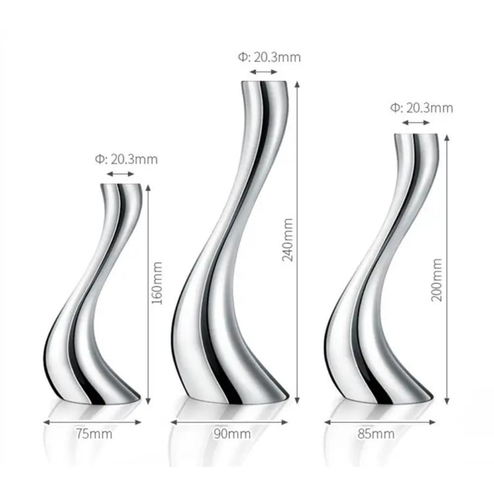 Stainless Steel Swan Neck Candlestick Silver Metal Curve Handicraft Candle Holder Wedding Dining Table Home Decoration