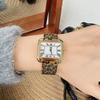 Neue quadratische Uhr Leopardendruck-Armband Damen Retro Kunst 2-Pin Hochwertiges Edelstahl-Geflechtarmband Damen Quarzuhr