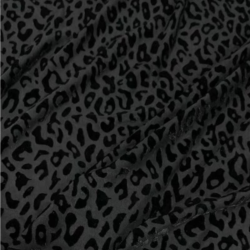 1 Yard Khaki Schwarz Leopardenmuster Stoff Afrikanischer Spandex Stoff Samt Burnout Stoff für Kleid DIY Nähen Cheongsam Kleidung