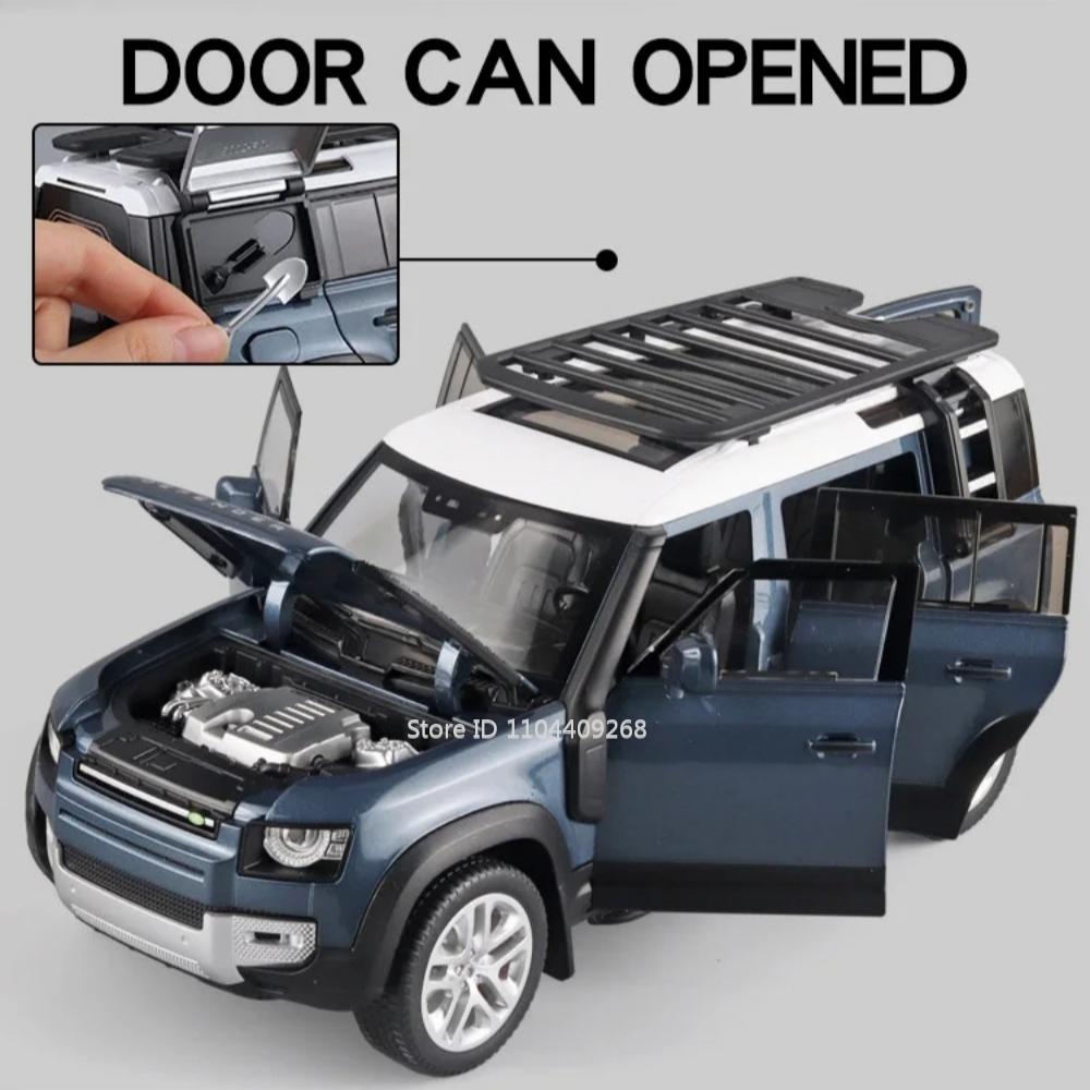 Large 1:18 Land Rover Defender Range Rover Alloy Model Car Toy Metal Diecast SUV Off-road Vehicles Collection Sound Light Gifts