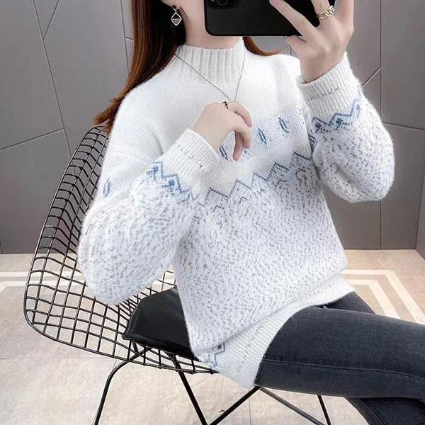 Mink Fleece Half High Collar Sweaters Women's Autumn and Winter Chenille Thickened Loose Knitted Pullovers