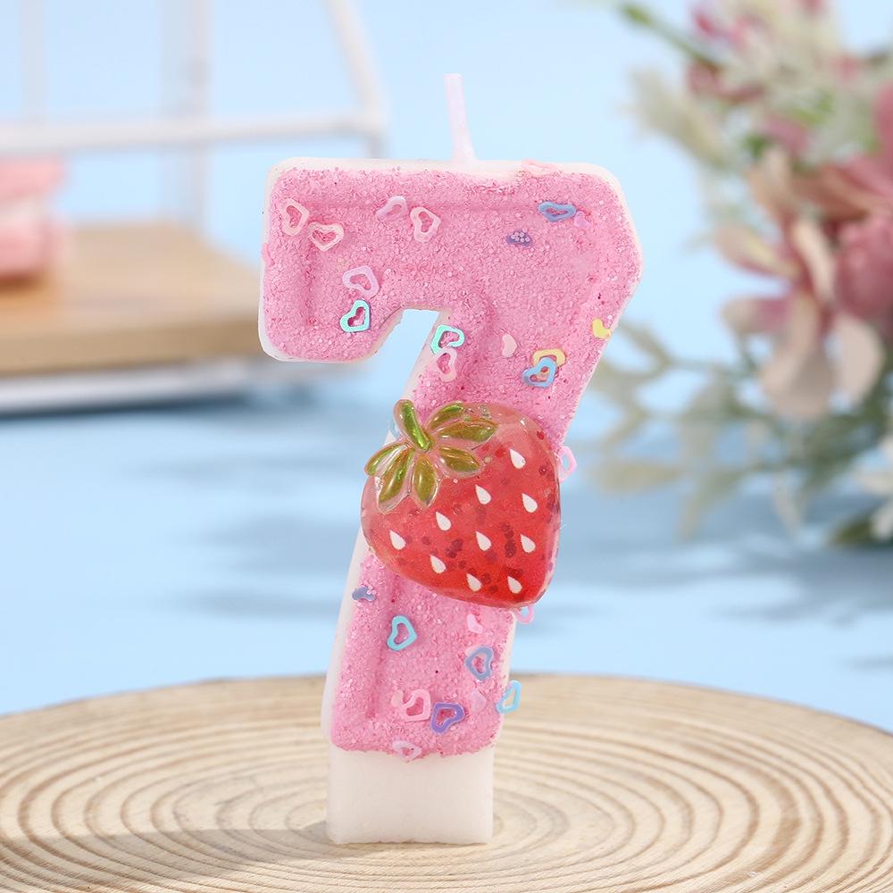 Pink Heart Strawberry Number Candles: Creative Children's Birthday Cake Decorations 0-9
